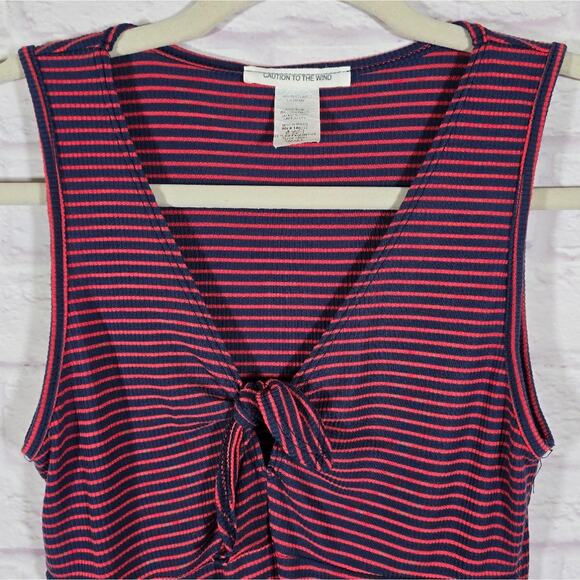M Caution To The Wind Navy Orange Striped Tank Top Size S Front Tie Nautical - Picture 2 of 8